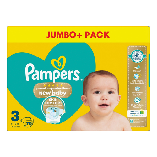 PAMPERS PREMIUM PROTECTION NEW BABY SIZE 3 JUMBO 70PK