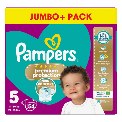 PAMPERS PREMIUM PROTECTION NAPPY SIZE 5 JUMBO 54PK