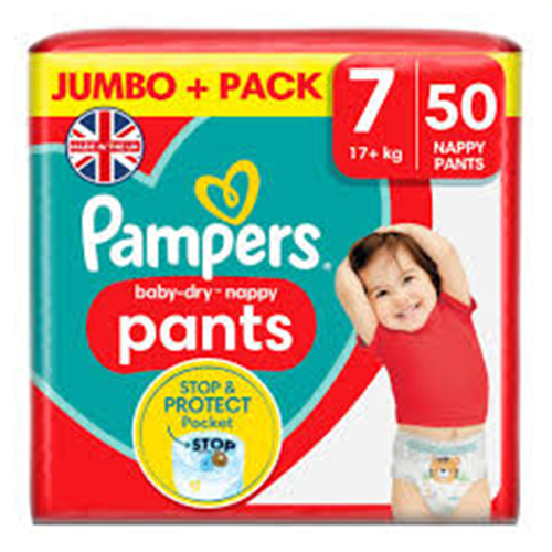 PAMPERS BABY DRY NAPPY PANTS SIZE 7 JUMBO 50PK
