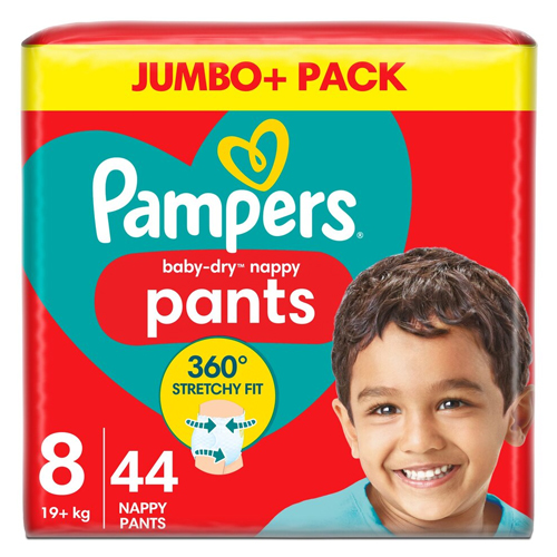 PAMPERS BABY DRY NAPPY PANTS SIZE 8 JUMBO 44PK