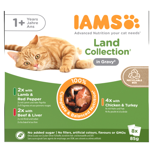 IAMS ADVANCED NUTRITION ADULT WET CAT FOOD MEAT VARIETY MIX IN GRAVY 8PK 680G