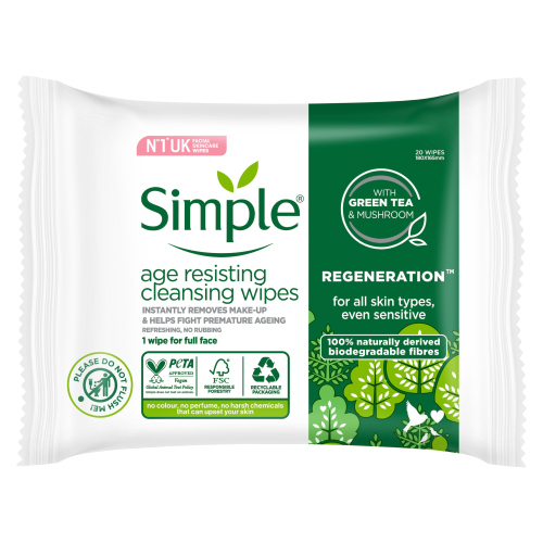 SIMPLE FACE WIPES BIO AGE RESIST 20PC