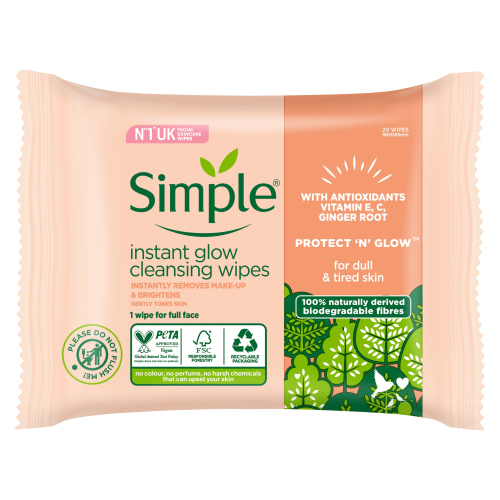 SIMPLE FACE WIPES BIO INSTANT GLOW 20PC