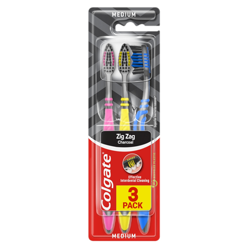 COLGATE TOOTHBRUSH CHARCOAL ZIG ZAG TRIPLE 12PK