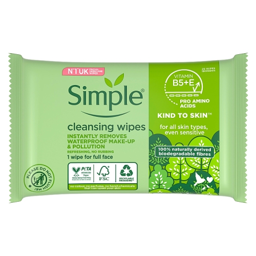 SIMPLE BIODEGRADABLE CLEANSING WIPES 25S