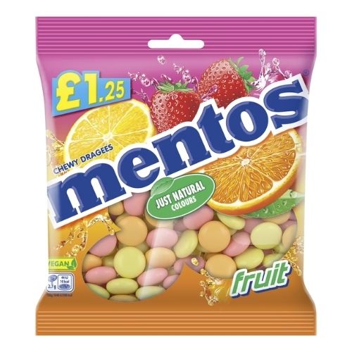 MENTOS CHEWY DRAGEES FRUIT PMP £1.25 135G