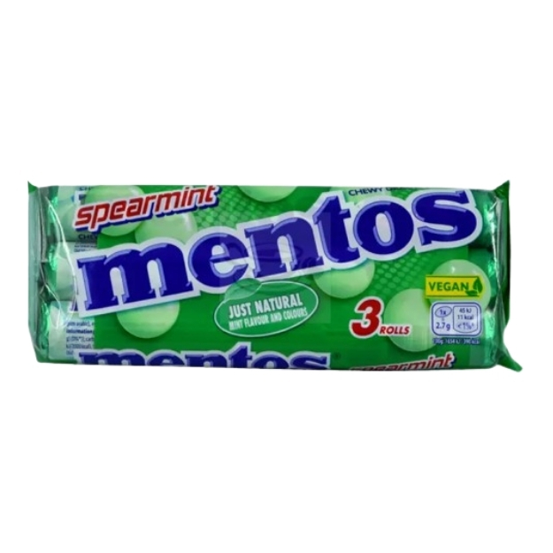 MENTOS CHEWY DRAGEES SPEARMINT FLAVOUR 3PK 38G