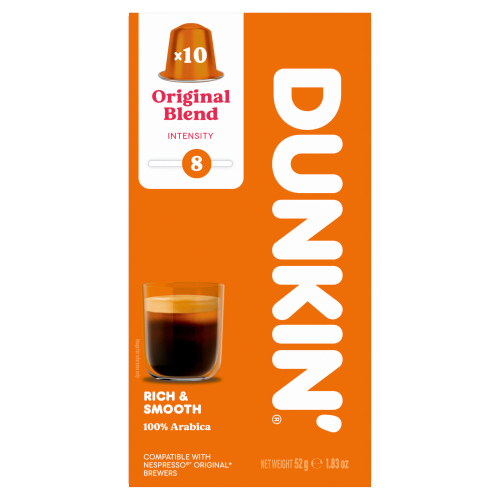DUNKIN ORIGINAL BLEND NESPRESSO COMPATIBLE RICH & SMOOTH COFFEE PODS 10S