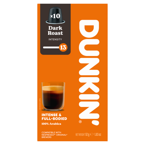 DUNKIN DARK ROAST NESPRESSO COMPATIBLE INTENSE & FULL-BODIED COFFEE PODS 10S