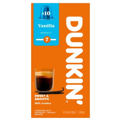 DUNKIN VANILLA NESPRESSO COMPATIBLE SWEET & SMOOTH COFFEE PODS 10S