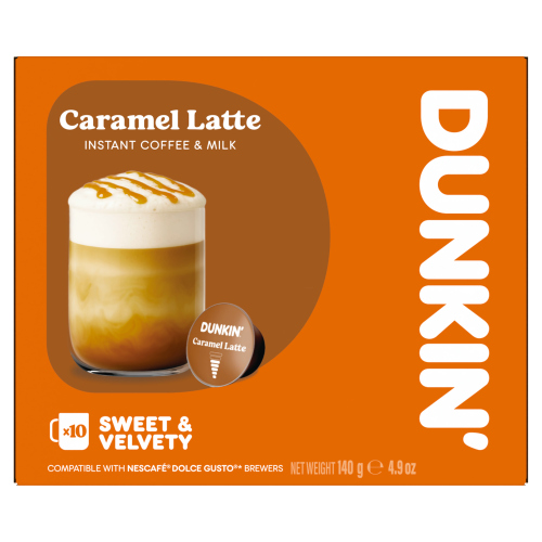 DUNKIN CARAMEL LATTE DOLCE GUSTO SWEET & VELVETY COFFEE PODS 10S