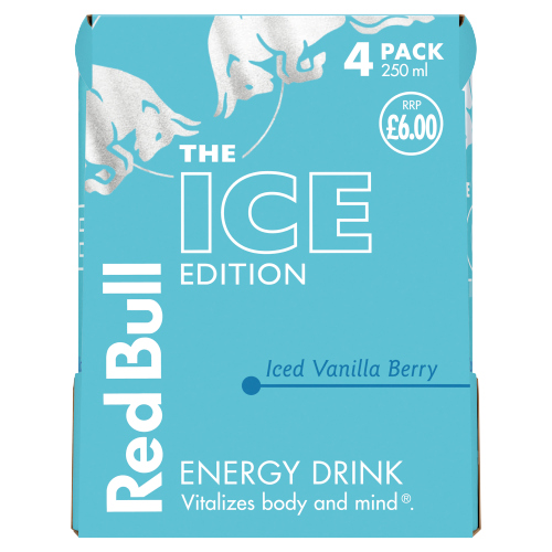 RED BULL ENERGY ICE EDITION VANILLA BERRY  DRINK PMP £6.00 4PK 250ML