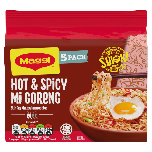 MAGGI HOT & SPICY MI GORENG STIR FRY MALAYSIAN NOODLES 5PK 365G