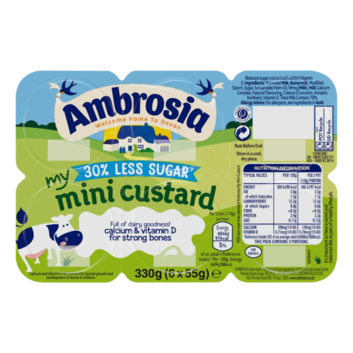 AMBROSIA MINI CUSTARD 30% LESS SUGAR POTS 6 X 55G (330G)